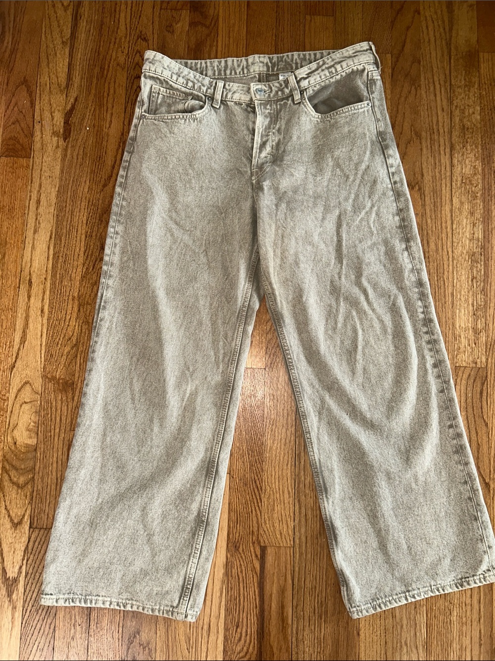 &Denim Baggy Wide Loose Fit Low Waist Baggy Large Grey Wash Jeans size 10